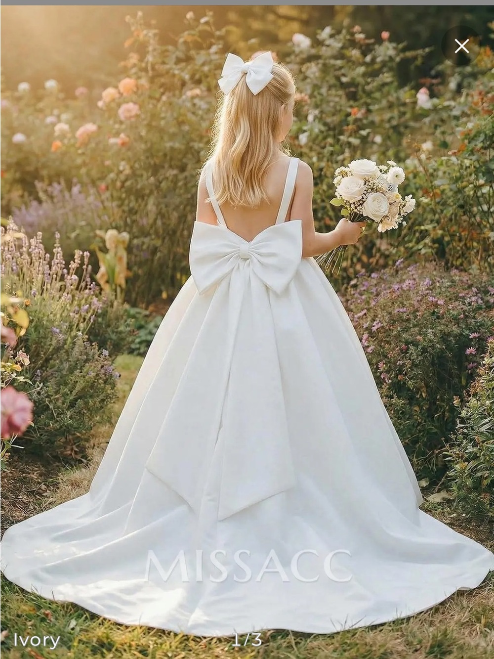MissAcc Ivory Bow-Back Formal Dress for Girls